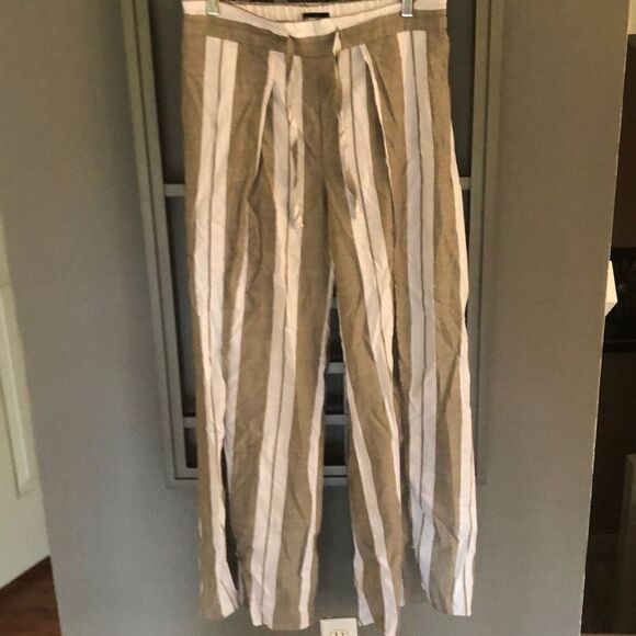 Express Gray and white striped open leg faux wrap, pants, wide leg m - Picture 6 of 7